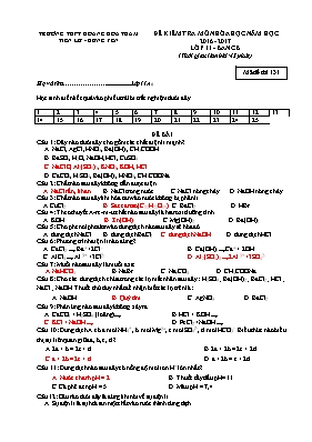Đề kiểm tra môn Hóa học năm học 2016 - 2017 lớp 11 - Mã đề thi 131